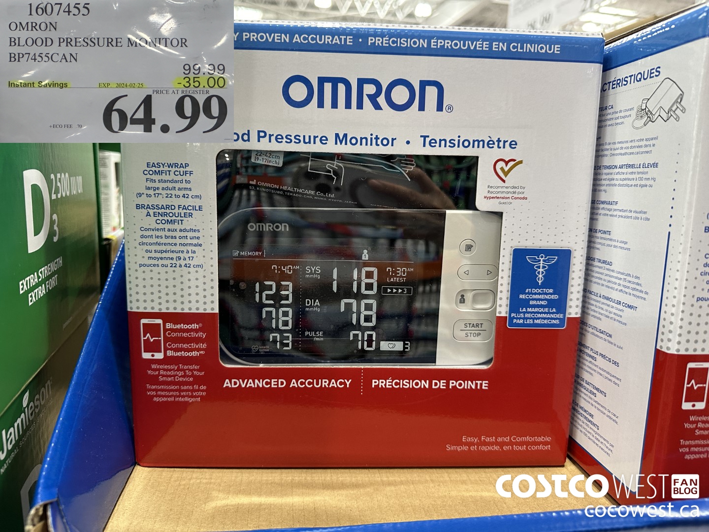 1607455 OMRON BLOOD PRESSURE MONITOR BP7455CAN ($35.00 INSTANT SAVINGS EXPIRES ON 2024-02-25) $64.99