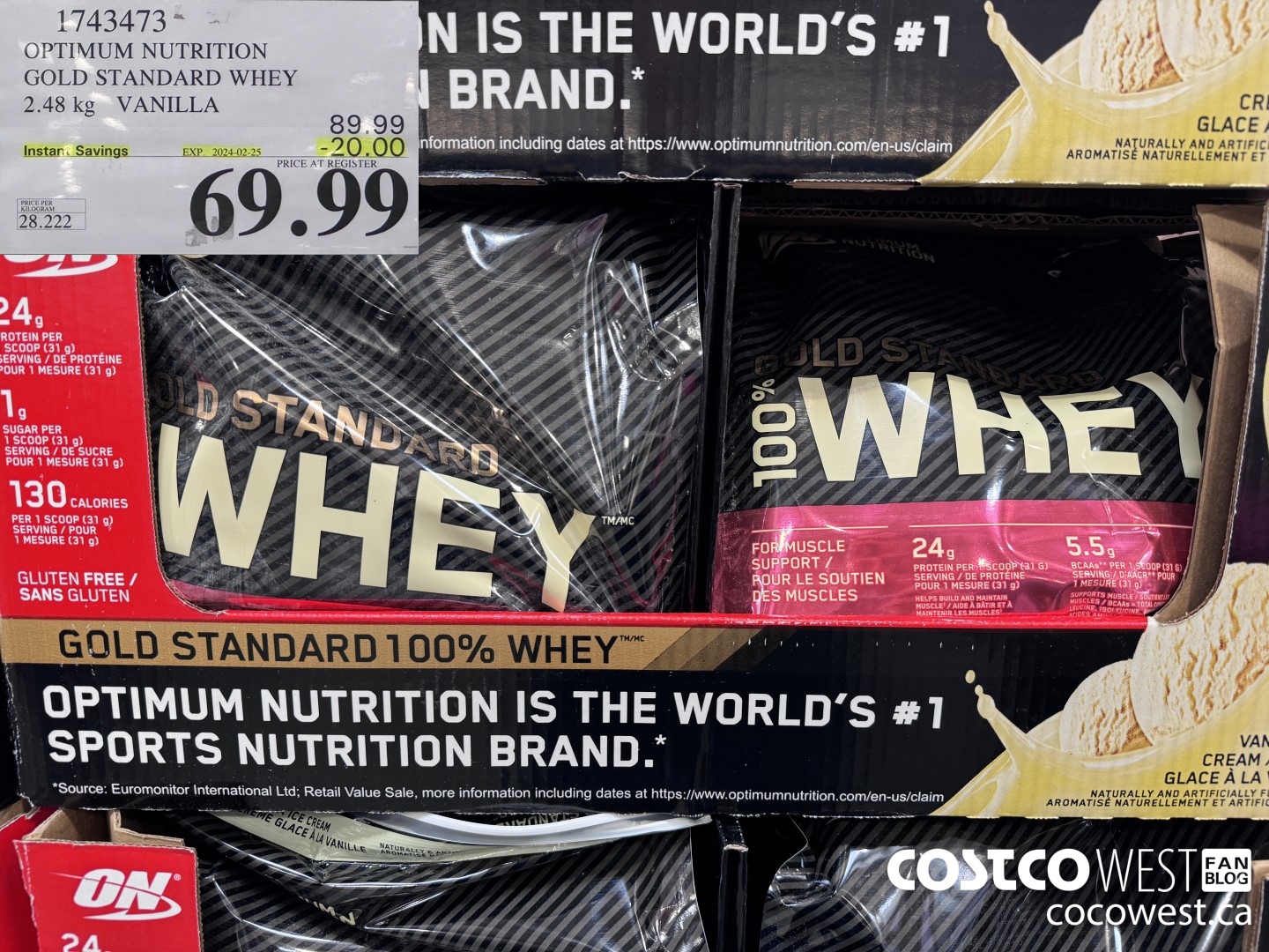 1743473 OPTIMUM NUTRITION GOLD STANDARD WHEY 2.56 KG ($20.00 INSTANT SAVINGS EXPIRES ON 2024-02-25) $69.99