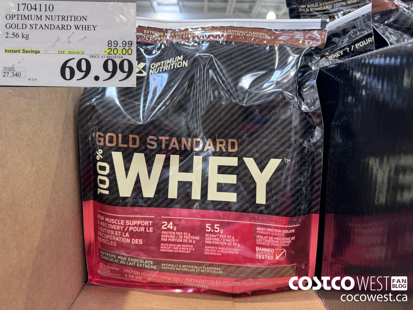 1704110 OPTIMUM NUTRITION GOLD STANDARD WHEY 2.56 KG ($20.00 INSTANT SAVINGS EXPIRES ON 2024-02-25) $69.99