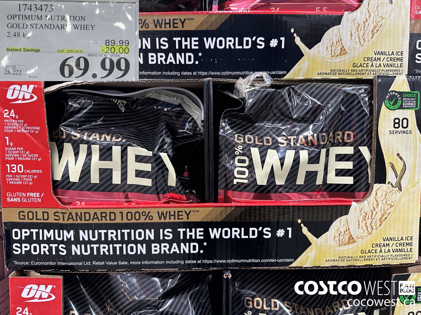 1743473 OPTIMUM NUTRITION GOLD STANDARD WHEY 2.56 KG ($20.00 INSTANT SAVINGS EXPIRES ON 2024-02-25) $69.99