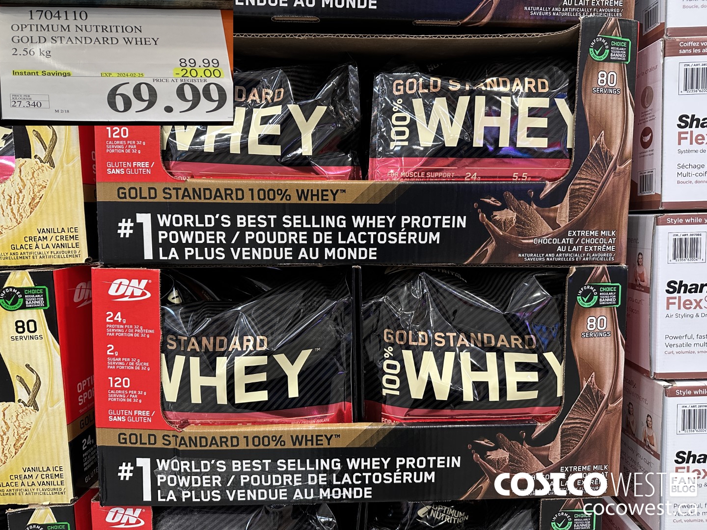 1704110 OPTIMUM NUTRITION GOLD STANDARD WHEY 2.56 KG ($20.00 INSTANT SAVINGS EXPIRES ON 2024-02-25) $69.99