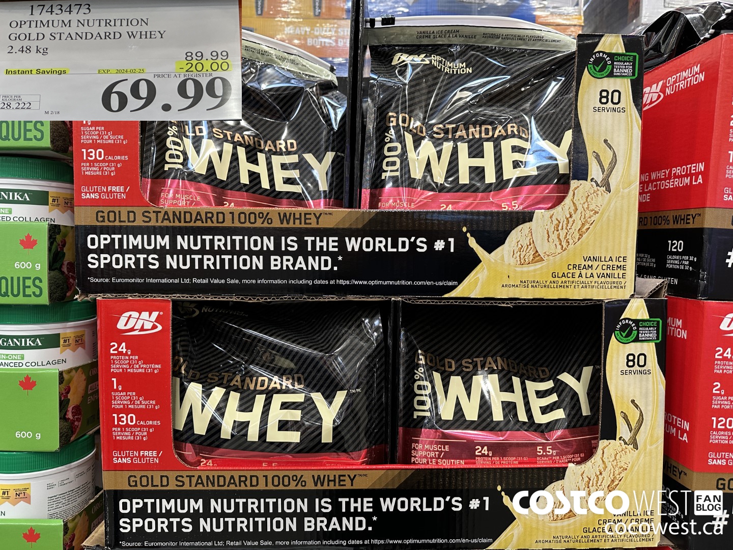1743473 OPTIMUM NUTRITION GOLD STANDARD WHEY 2.56 KG ($20.00 INSTANT SAVINGS EXPIRES ON 2024-02-25) $69.99