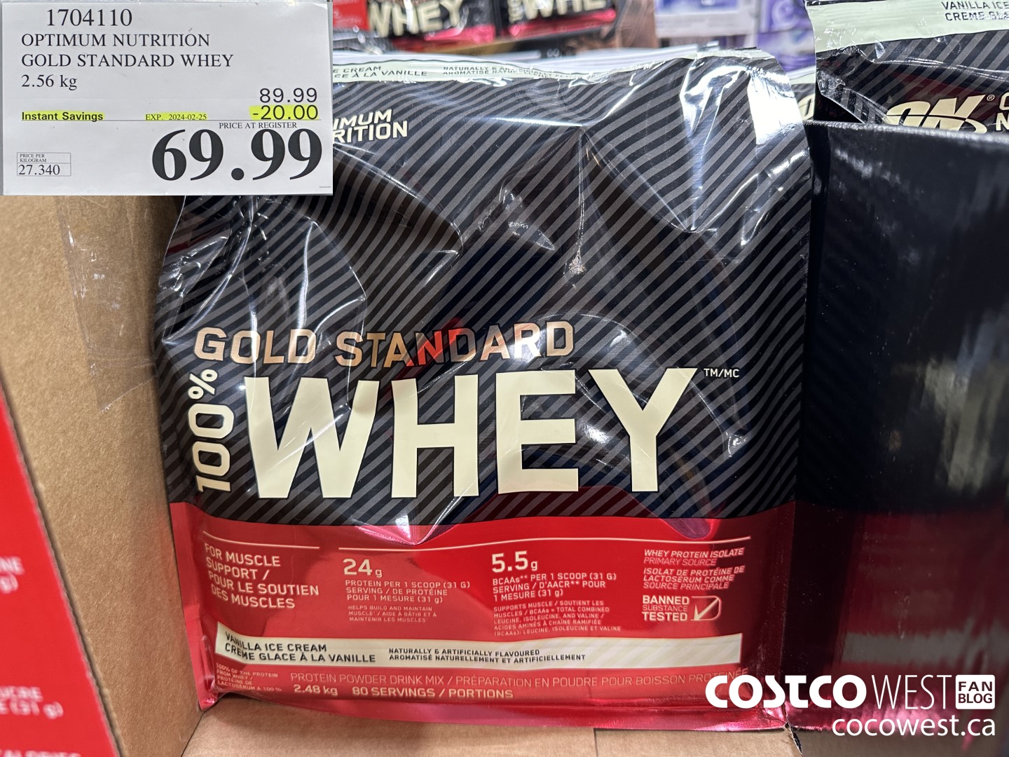 1704110 OPTIMUM NUTRITION GOLD STANDARD WHEY 2.56 KG ($20.00 INSTANT SAVINGS EXPIRES ON 2024-02-25) $69.99