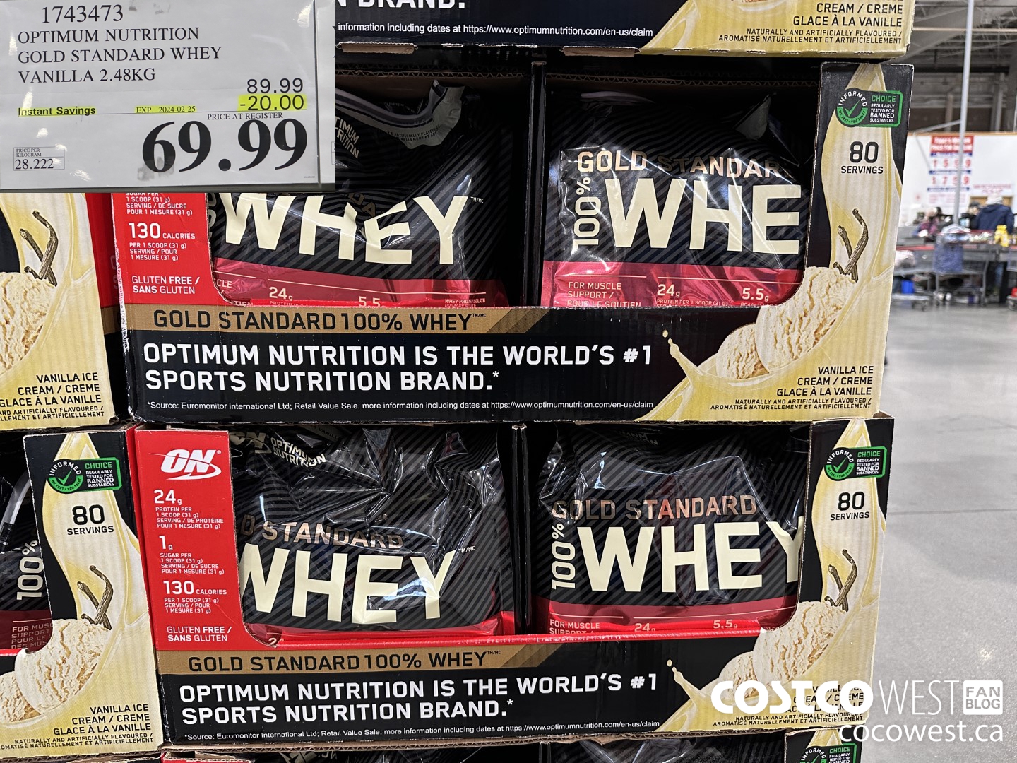 1743473 OPTIMUM NUTRITION GOLD STANDARD WHEY VANILLA 2.56 KG ($20.00 INSTANT SAVINGS EXPIRES ON 2024-02-25) $69.99
