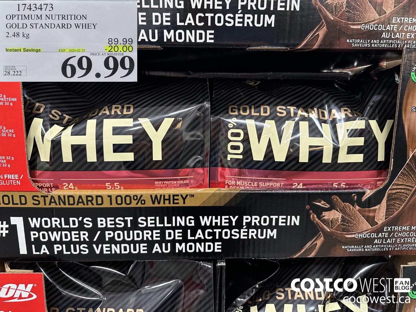 1743473 OPTIMUM NUTRITION GOLD STANDARD WHEY VANILLA 2.56 KG ($20.00 INSTANT SAVINGS EXPIRES ON 2024-02-25) $69.99