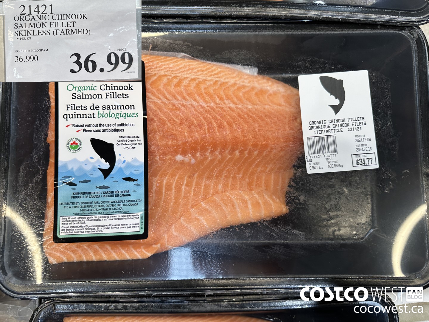 21421 ORGANIC CHINOOK SALMON FILLETS SKINLESS (FARMED) $36.99