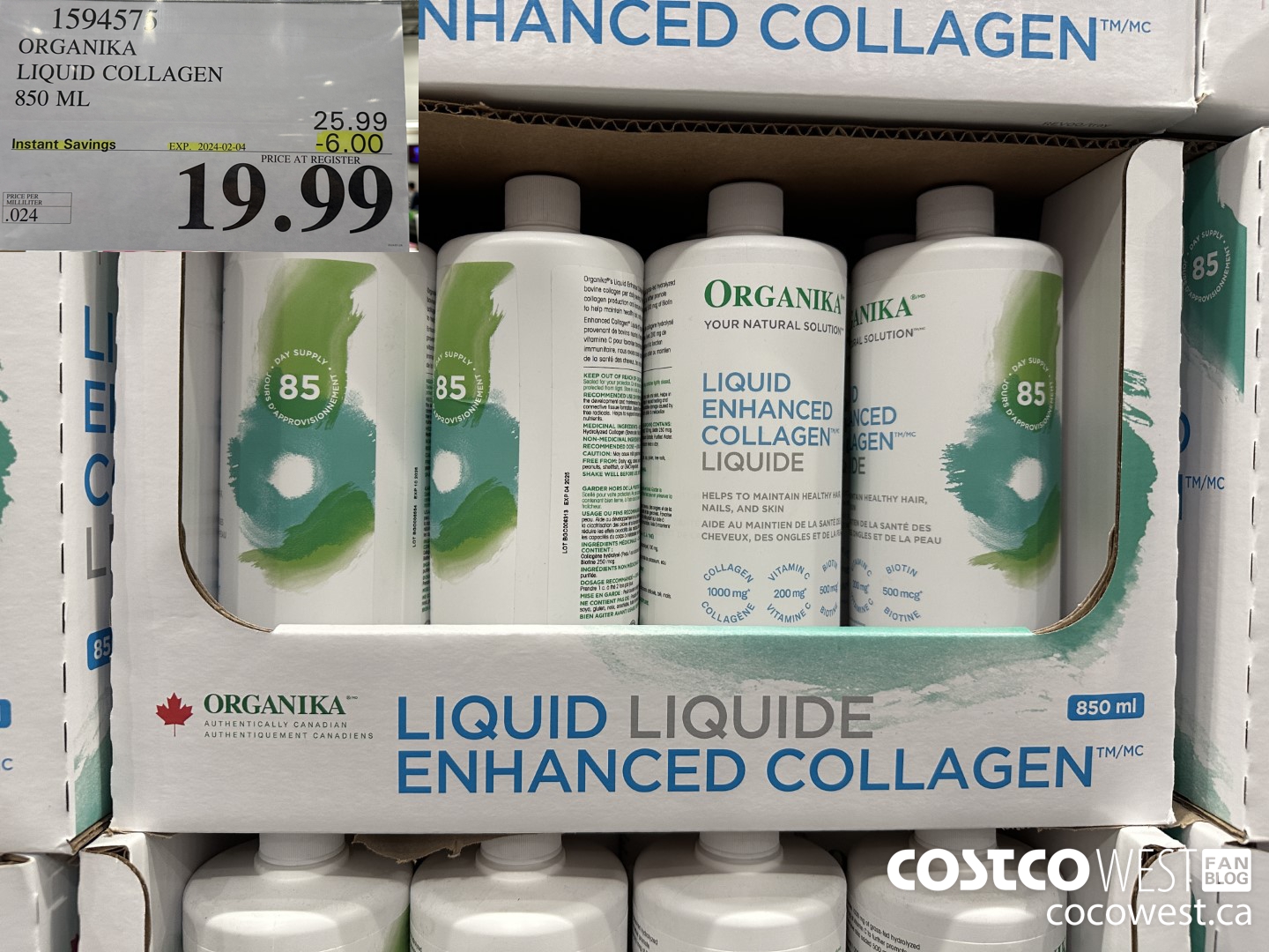 1594575 ORGANIKA LIQUID COLLAGEN 850 ML ($6.00 INSTANT SAVINGS EXPIRES ON 2024-02-04) $19.99