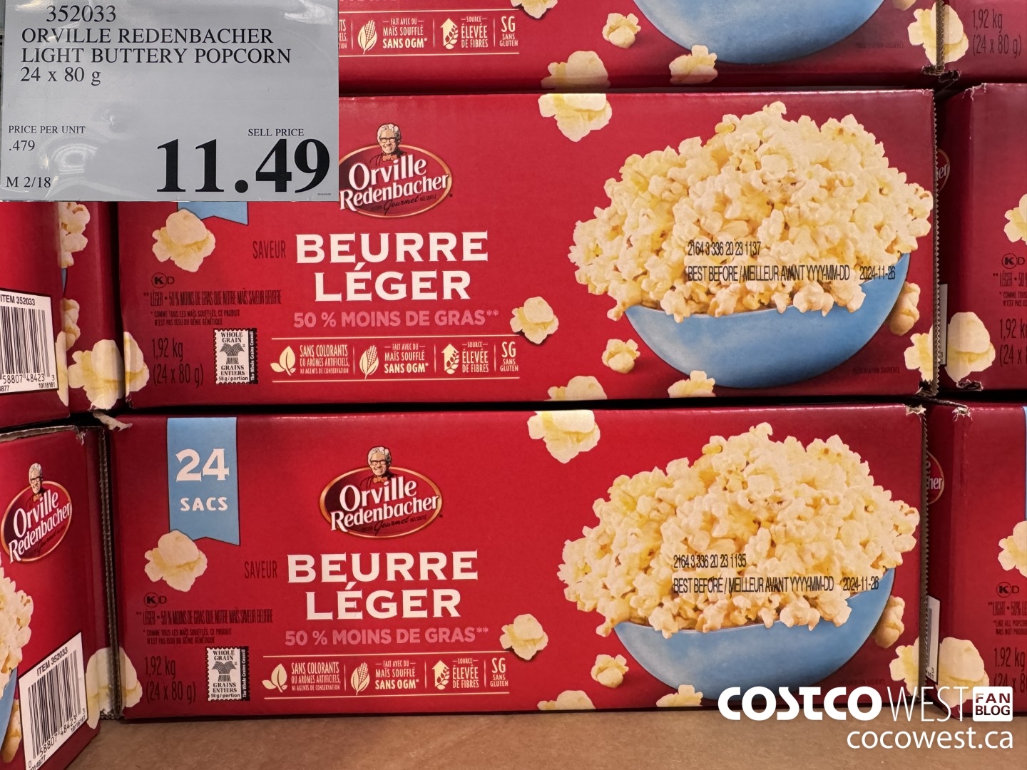 352033 ORVILLE REDENBACHER LIGHT BUTTERY POPCORN 24 x 80 g $11.49