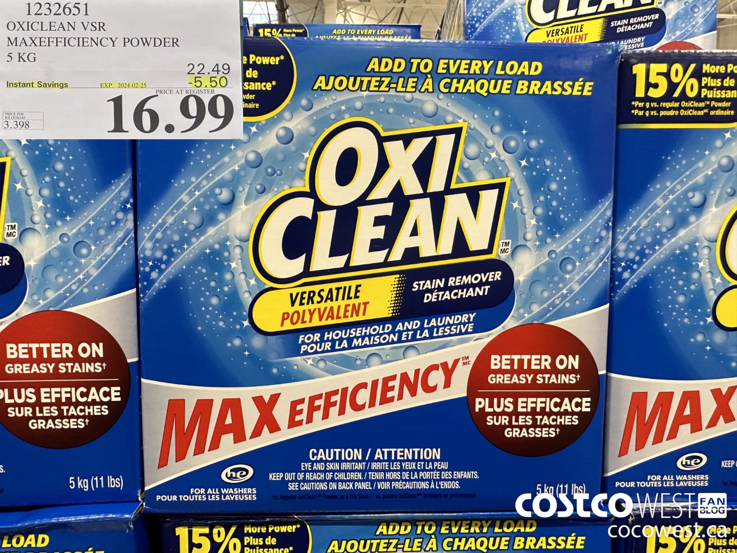 1232651 OXICLEAN VSR MAXEFFICIENCY POWDER 5 KG ($5.50 INSTANT SAVINGS EXPIRES ON 2024-02-25) $16.99