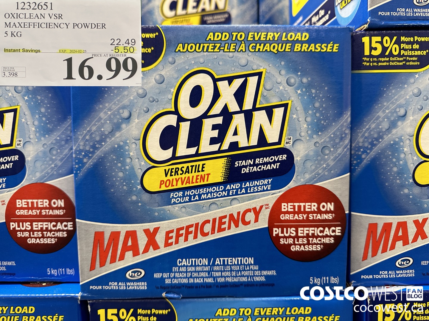 1232651 OXICLEAN VSR MAXEFFICIENCY POWDER 5 KG ($5.50 INSTANT SAVINGS EXPIRES ON 2024-02-25) $16.99
