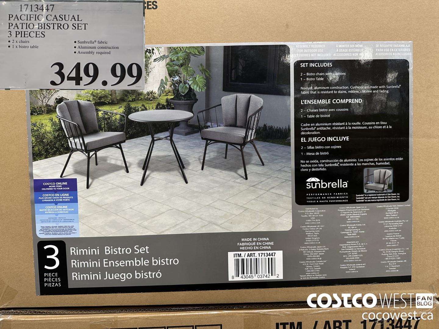 1713447 PACIFIC CASUAL PATIO BISTRO SET 3 PIECES $349.99
