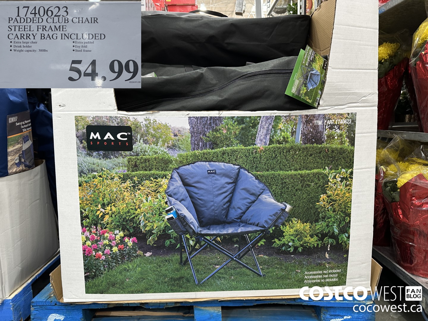 1740623 PADDED CLUB CHAIR STEEL FRAME CARRY BAG INCLUDED $54.99