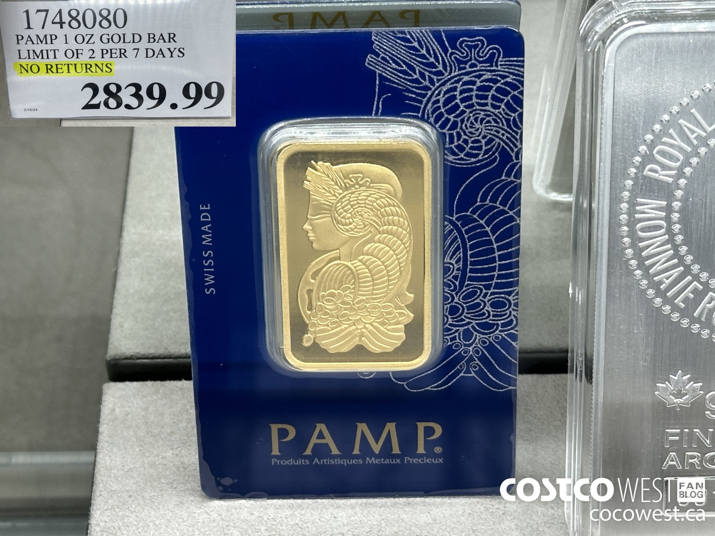 1748080 PAMP 1 OZ GOLD BAR LIMIT OF 2 PER 7 DAYS NO RETURNS $2839.99