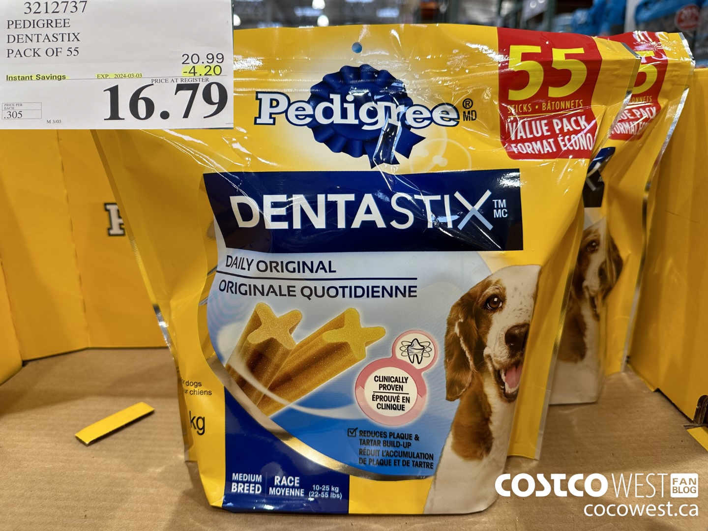 3212737 PEDIGREE DENTASTIX PACK OF 55 ($4.20 INSTANT SAVINGS EXPIRES ON 2024-03-03) $16.79