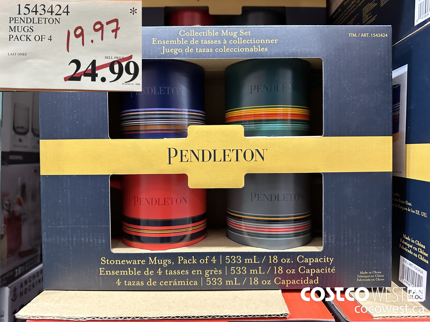 1543424 PENDLETON MUGS PACK OF 4 $19.97