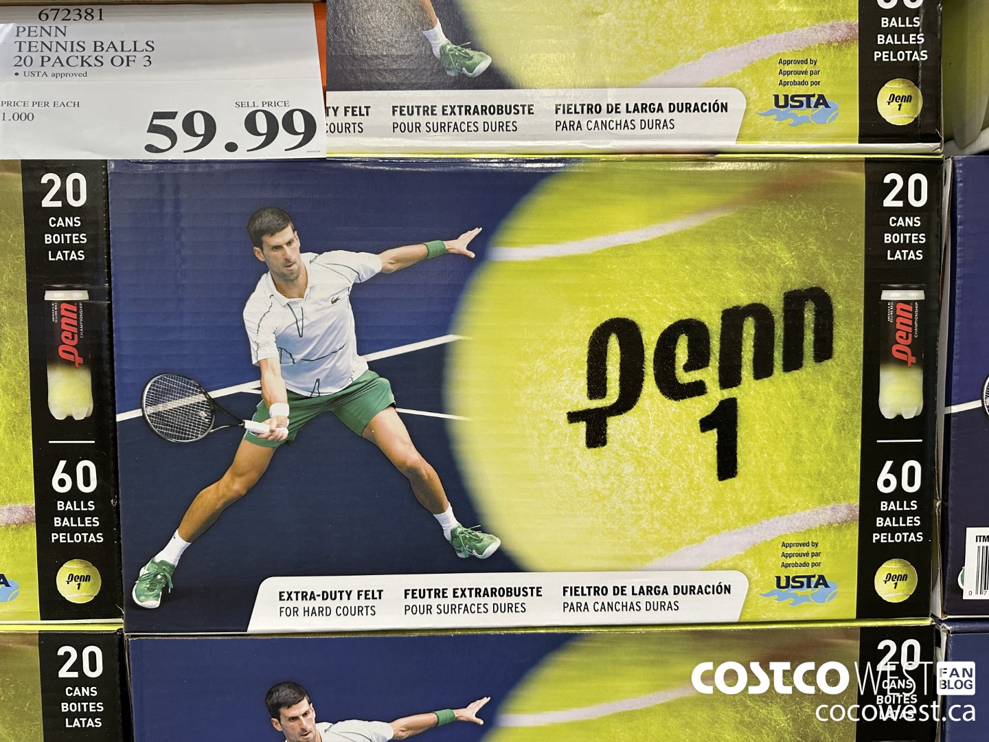 672381 PENN TENNIS BALLS 20 PACKS OF 3 $59.99