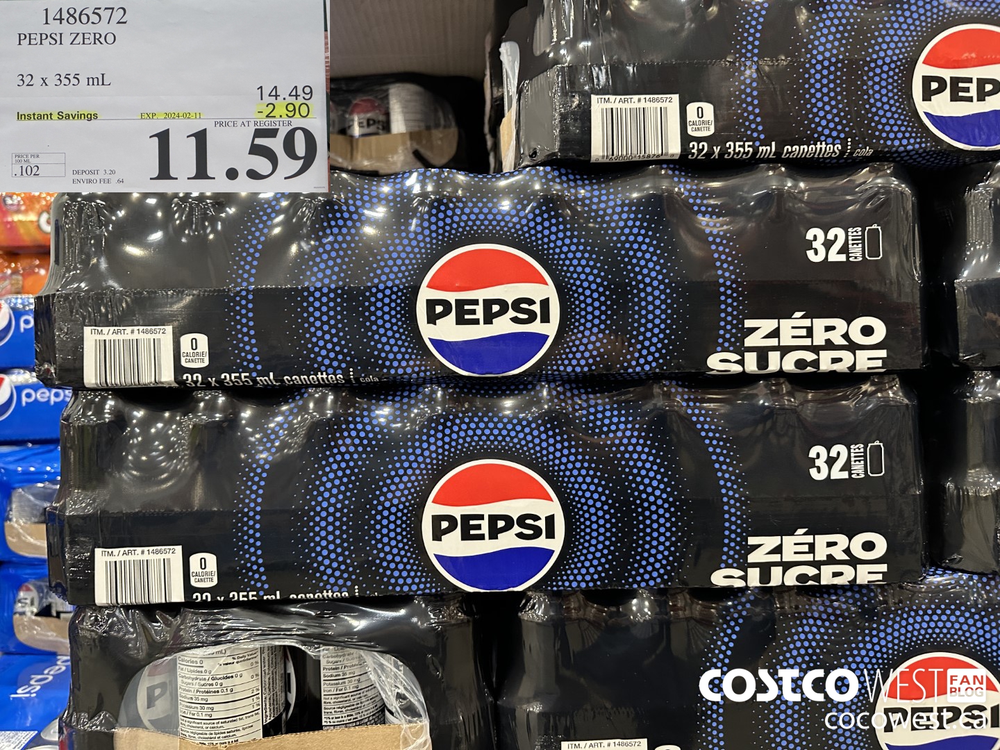 1486572 PEPSI ZERO 32 x 355 mL ($2.90 INSTANT SAVINGS EXPIRES ON 2024-02-11) $11.59