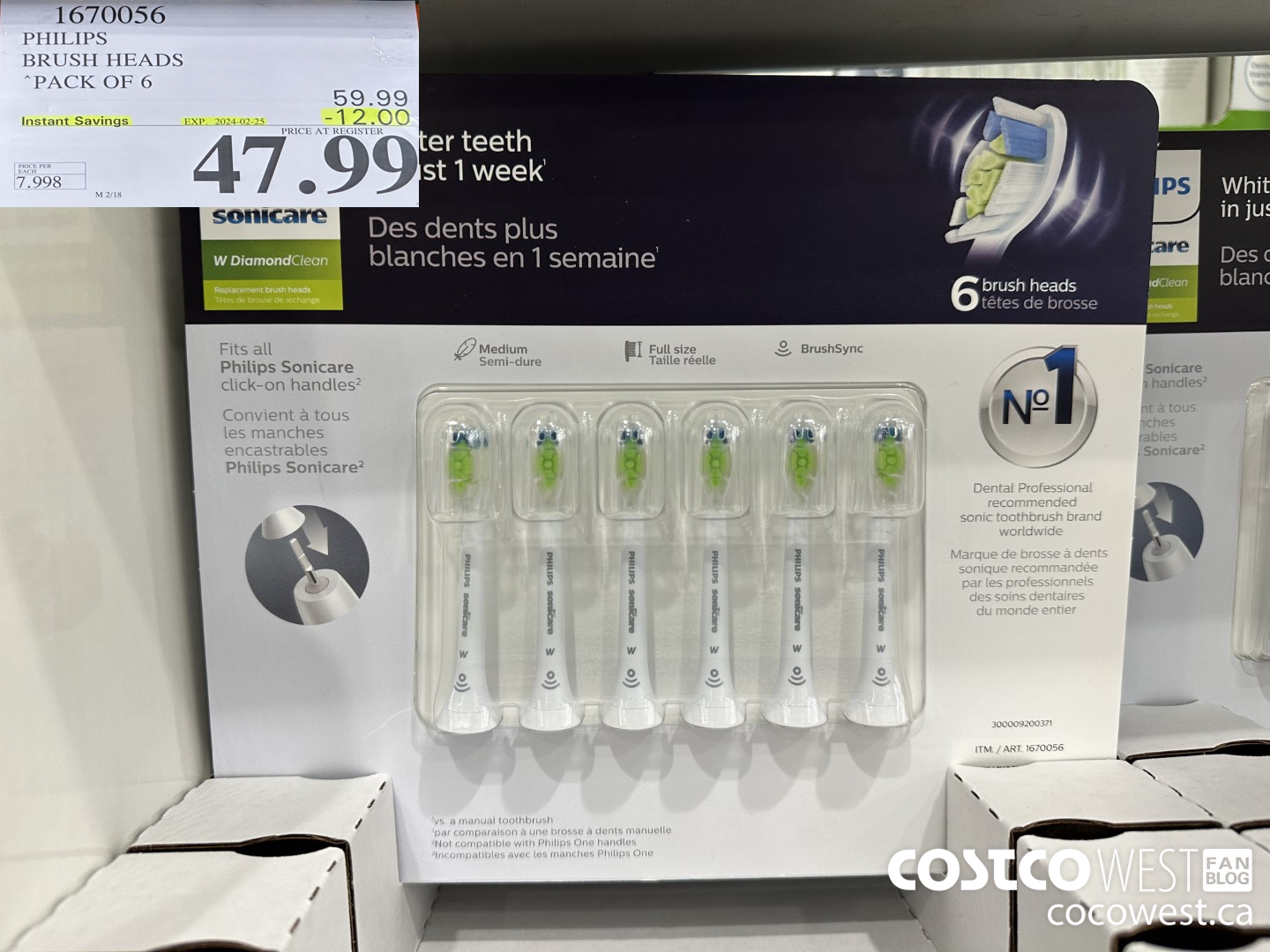 1670056 PHILIPS SONICARE DIAMONDCLEAN BRUSH HEADS 6-PACK ($12.00 INSTANT SAVINGS EXPIRES ON 2024-02-25) $47.99