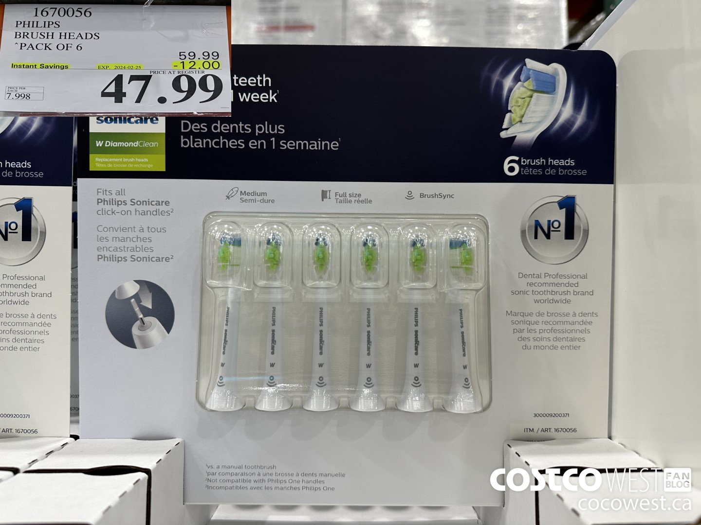1670056 PHILIPS SONICARE DIAMONDCLEAN BRUSH HEADS 6-PACK ($12.00 INSTANT SAVINGS EXPIRES ON 2024-02-25) $47.99