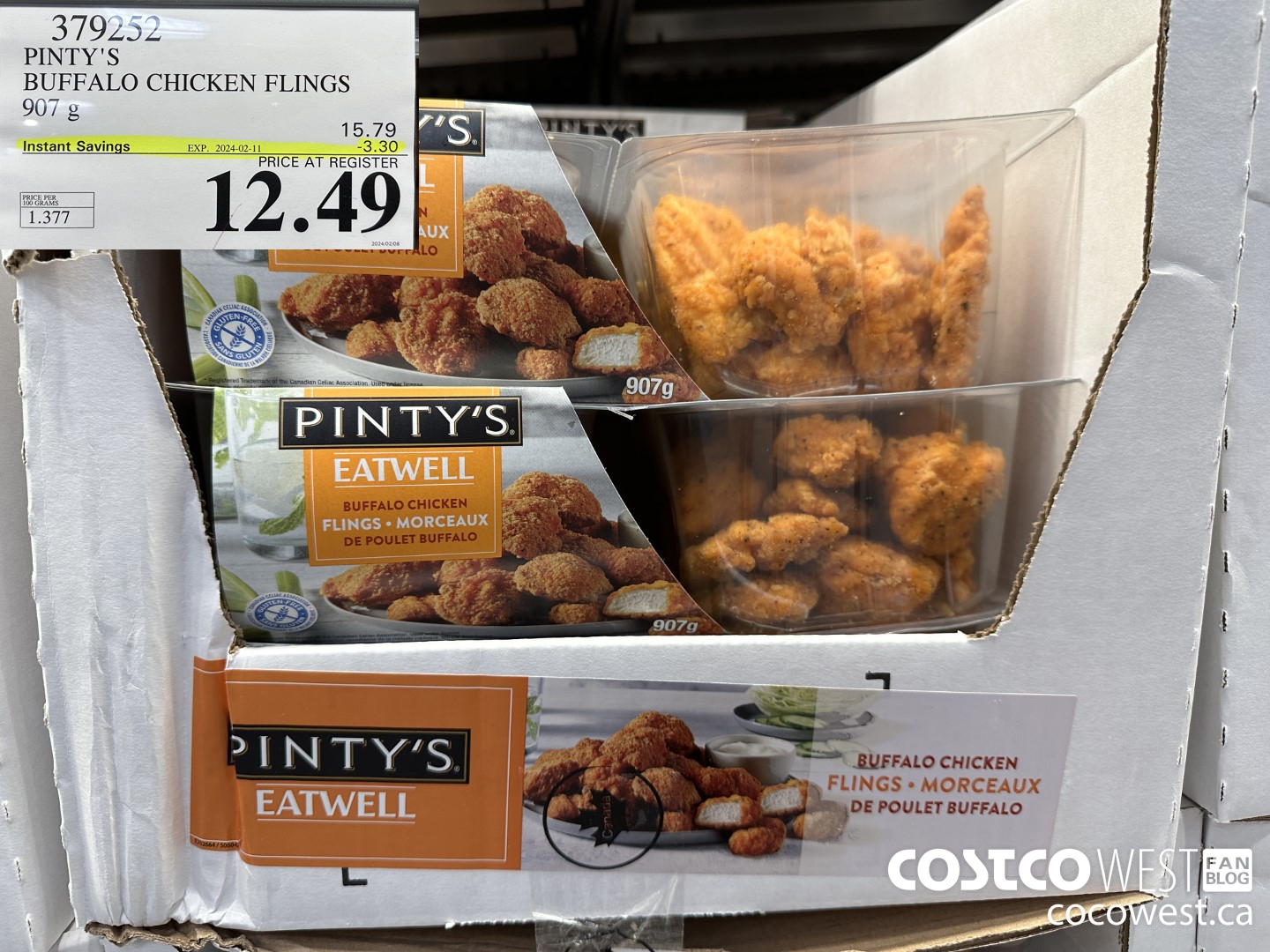 379252 PINTY'S BUFFALO CHICKEN FLINGS 907 g ($3.30 INSTANT SAVINGS EXPIRES ON 2024-02-11) $12.49
