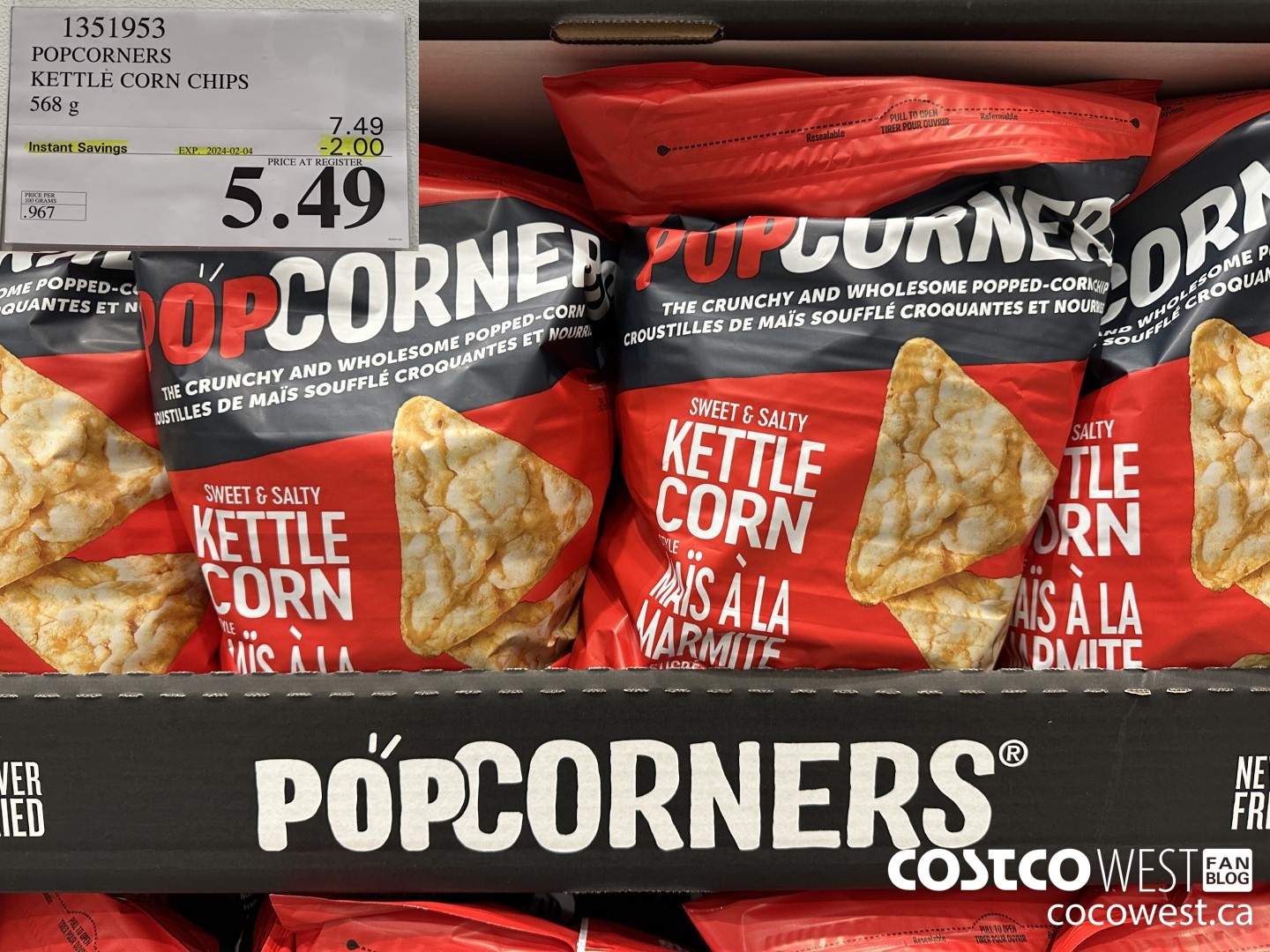 1351953 POPCORNERS KETTLE CORN CHIPS 568 g ($2.00 INSTANT SAVINGS EXPIRES ON 2024-02-04) $5.49
