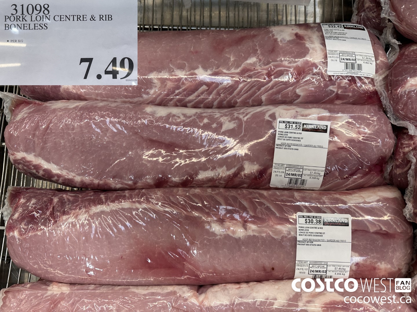 31098 PORK LOIN CENTRE & RIB BONELESS $7.49