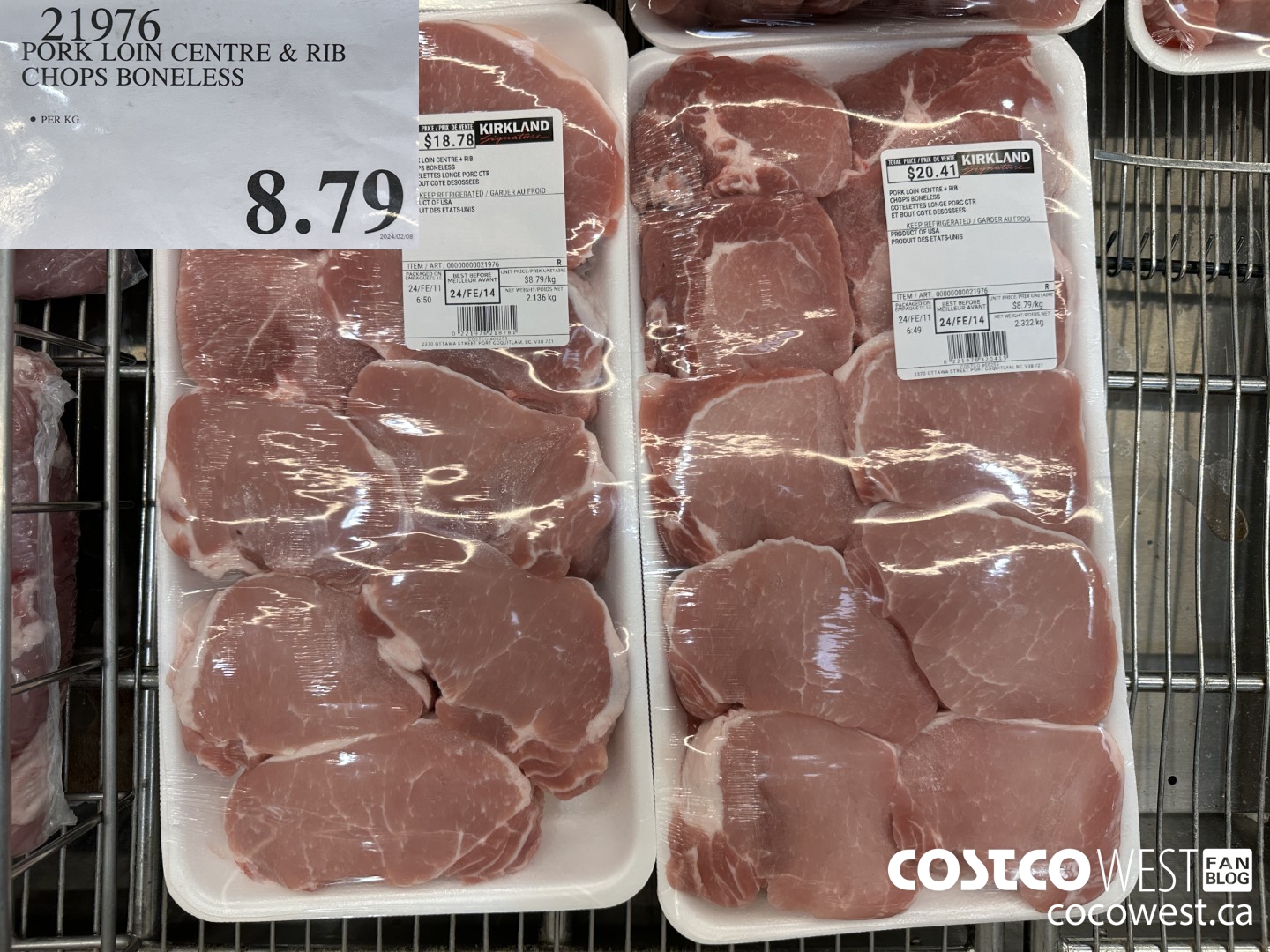 21976 PORK LOIN CENTRE + RIB CHOPS BONELESS $8.79