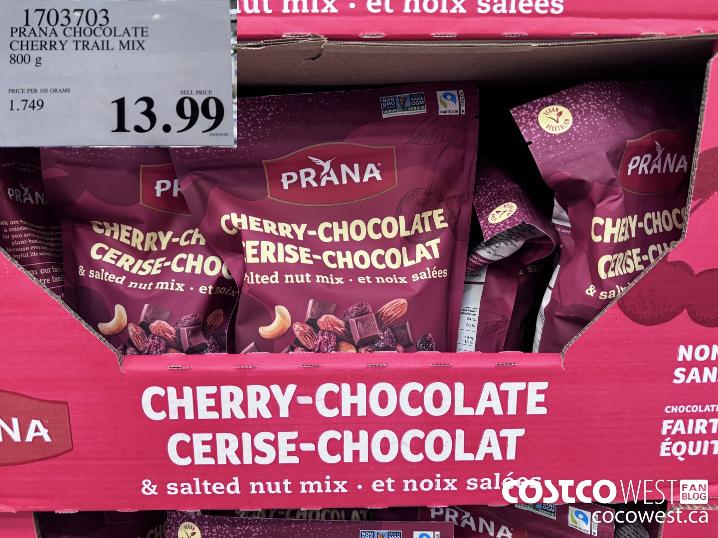 1703703 PRANA CHOCOLATE CHERRY TRAIL MIX 800 g $13.99