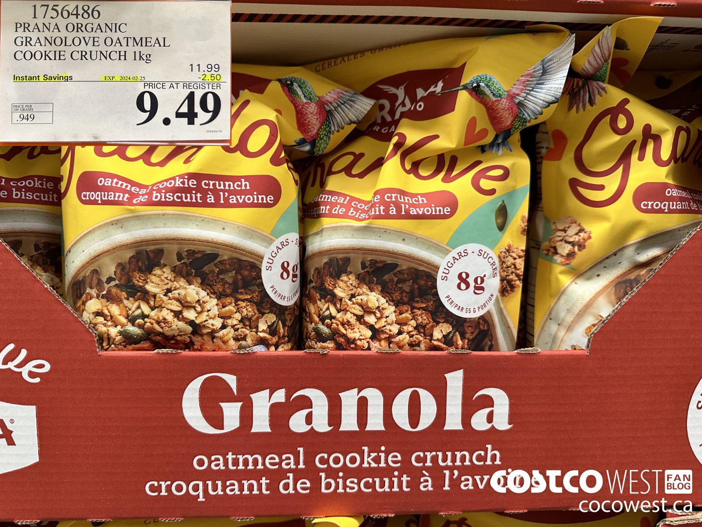 1756486 PRANA ORGANIC GRANOLOVE OATMEAL COOKIE CRUNCH 1 KG ($2.50 INSTANT SAVINGS EXPIRES ON 2024-02-25) $9.49
