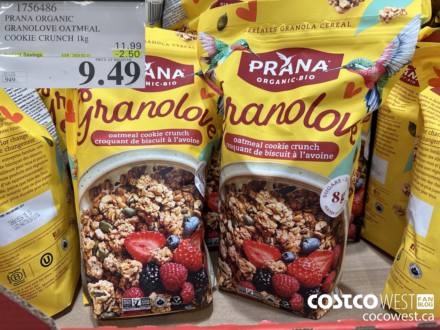 1756486 PRANA ORGANIC GRANOLOVE OATMEAL COOKIE CRUNCH 1 KG ($2.50 INSTANT SAVINGS EXPIRES ON 2024-02-25) $9.49