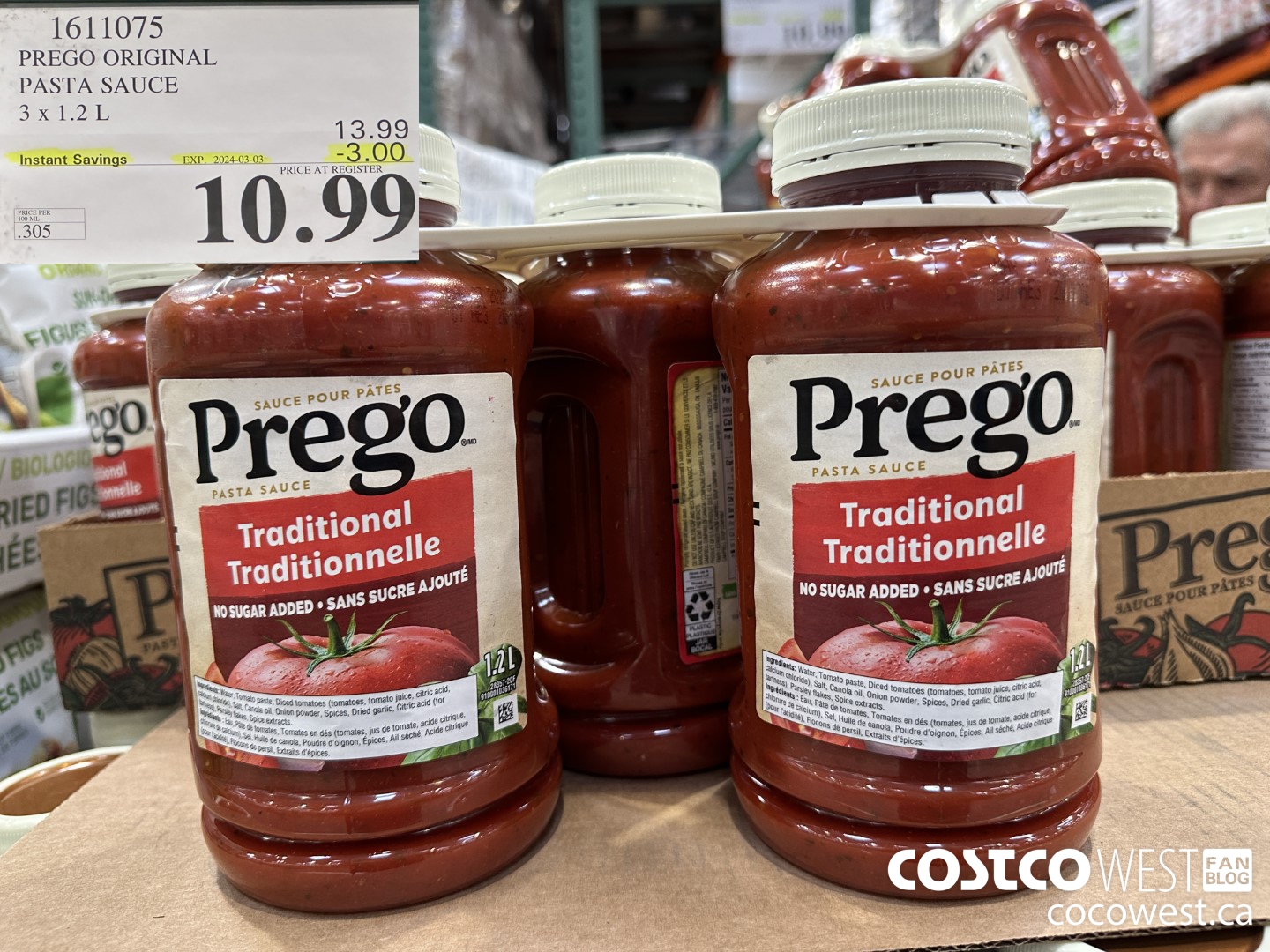 1611075 PREGO ORIGINAL PASTA SAUCE 3 X 1.2 L ($3.00 INSTANT SAVINGS EXPIRES ON 2024-03-03) $10.99