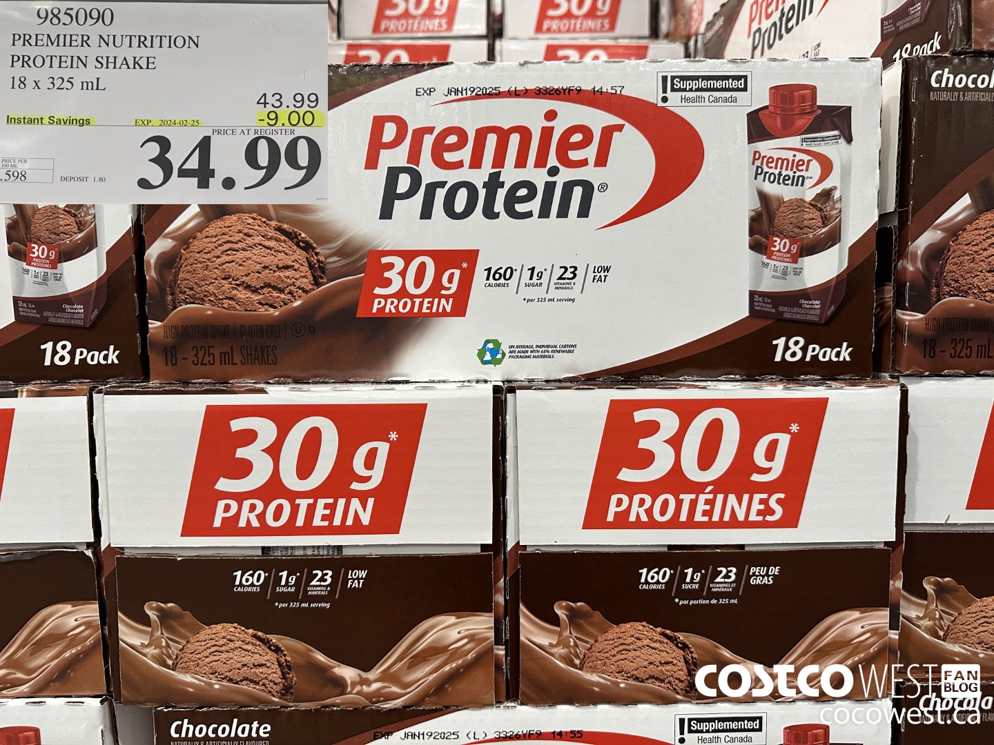 985090 PREMIER NUTRITION PROTEIN SHAKE 18 x 325 mL ($9.00 INSTANT SAVINGS EXPIRES ON 2024-02-25) $34.99