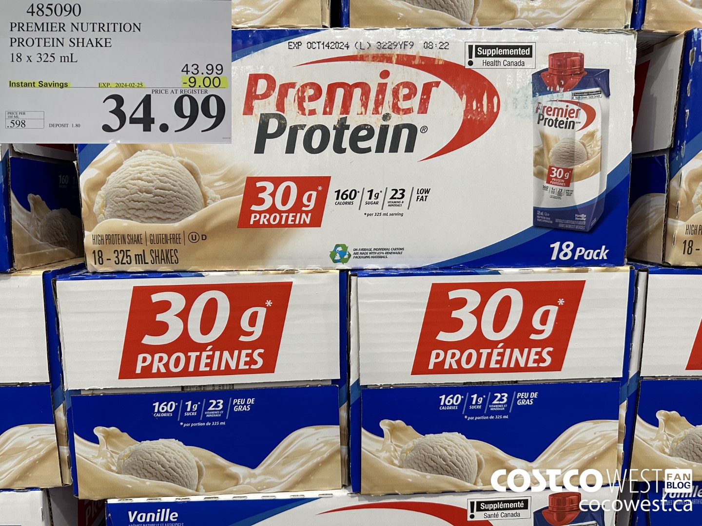 485090 PREMIER NUTRITION PROTEIN SHAKE 18 x 325 mL ($9.00 INSTANT SAVINGS EXPIRES ON 2024-02-25) $34.99