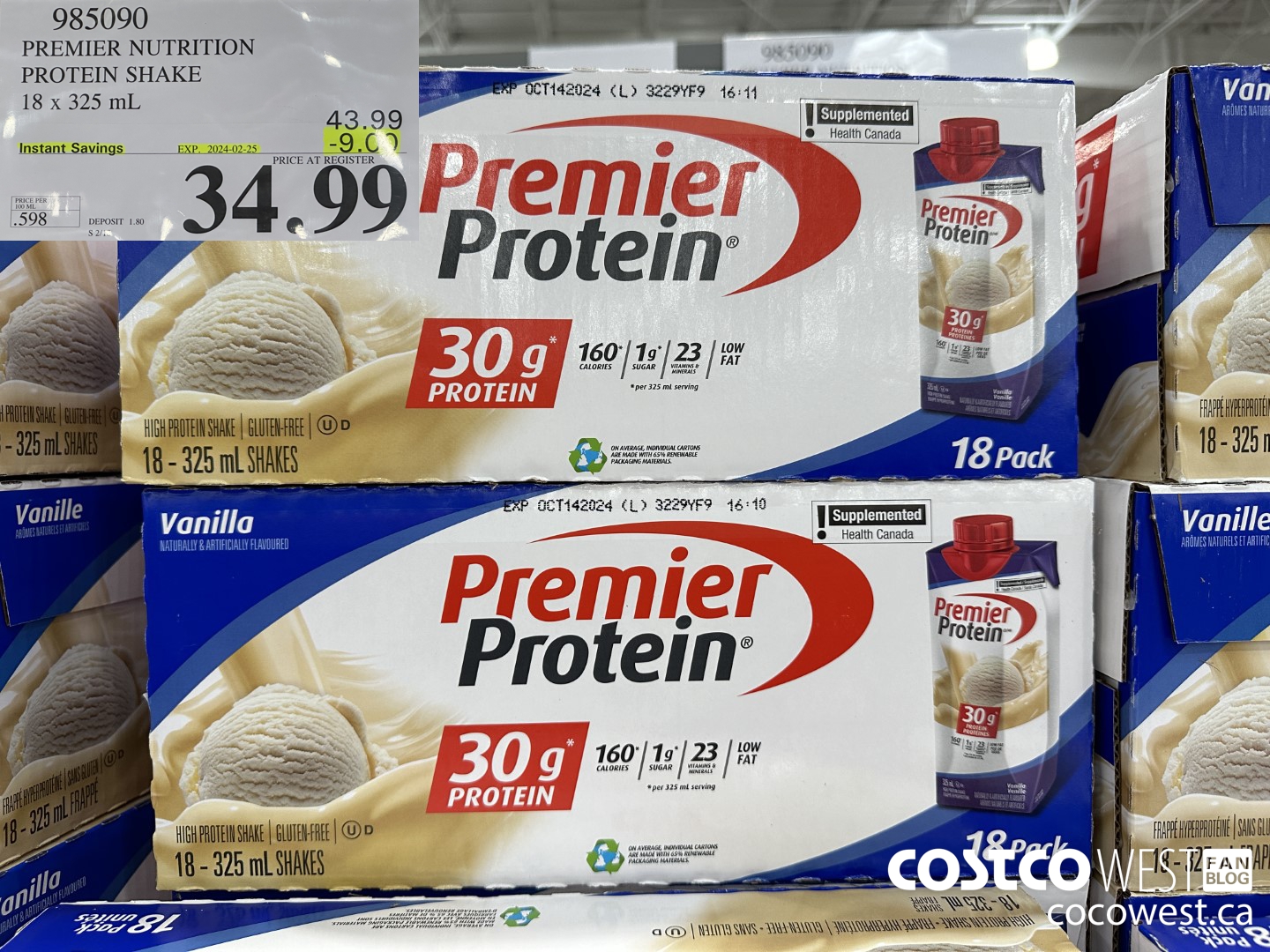 985090 PREMIER NUTRITION PROTEIN SHAKE 18 x 325 mL ($9.00 INSTANT SAVINGS EXPIRES ON 2024-02-25) $34.99