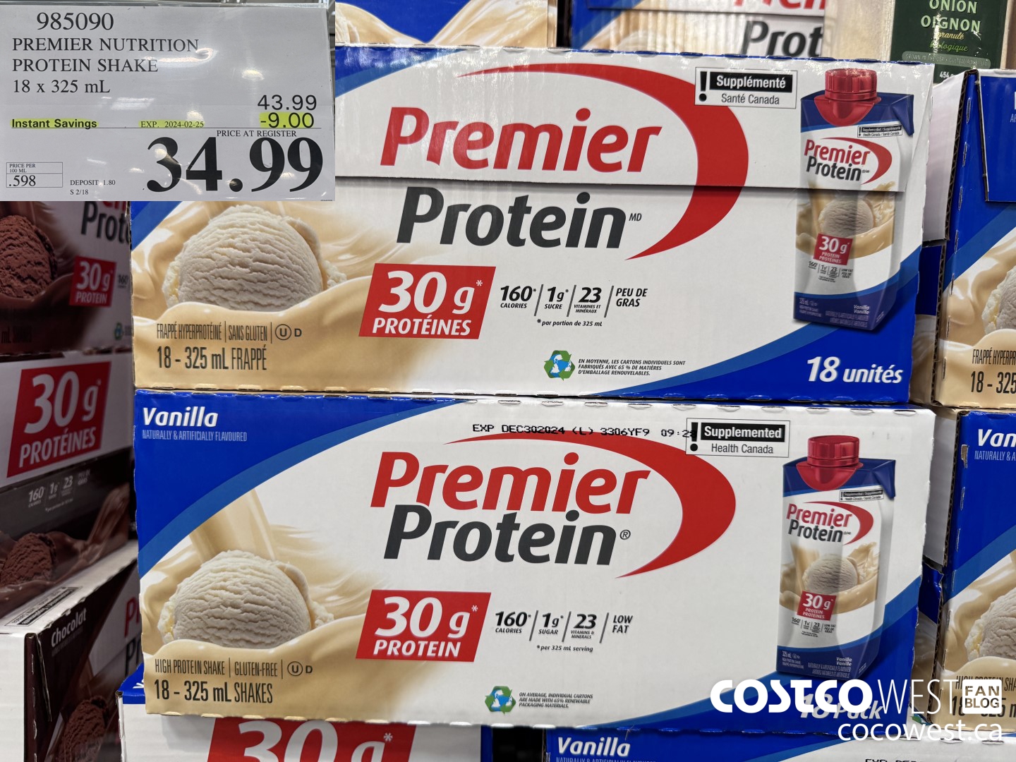 985090 PREMIER NUTRITION PROTEIN SHAKE 18 x 325 mL ($9.00 INSTANT SAVINGS EXPIRES ON 2024-02-25) $34.99