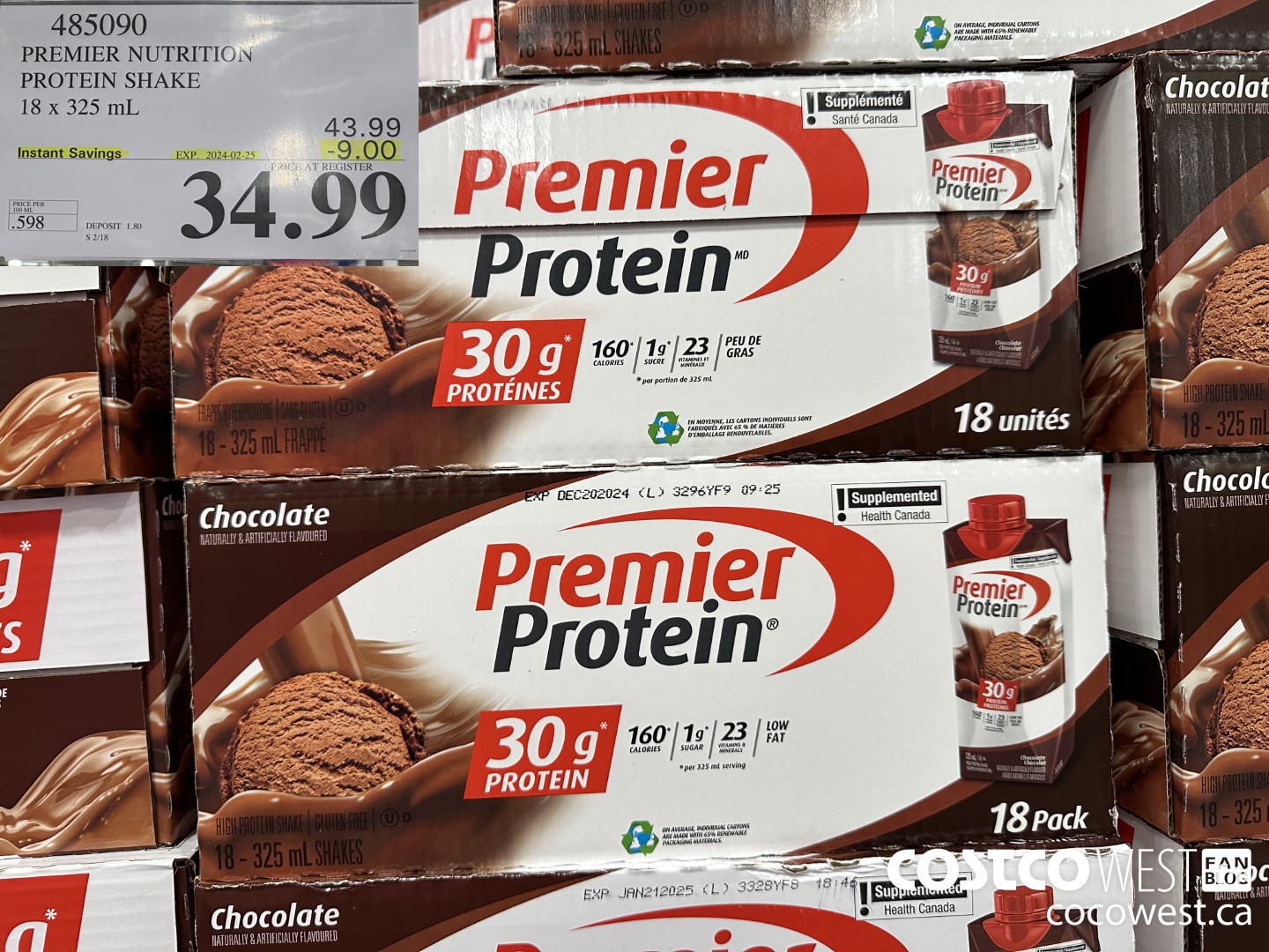 485090 PREMIER NUTRITION PROTEIN SHAKE 18 x 325 mL ($9.00 INSTANT SAVINGS EXPIRES ON 2024-02-25) $34.99