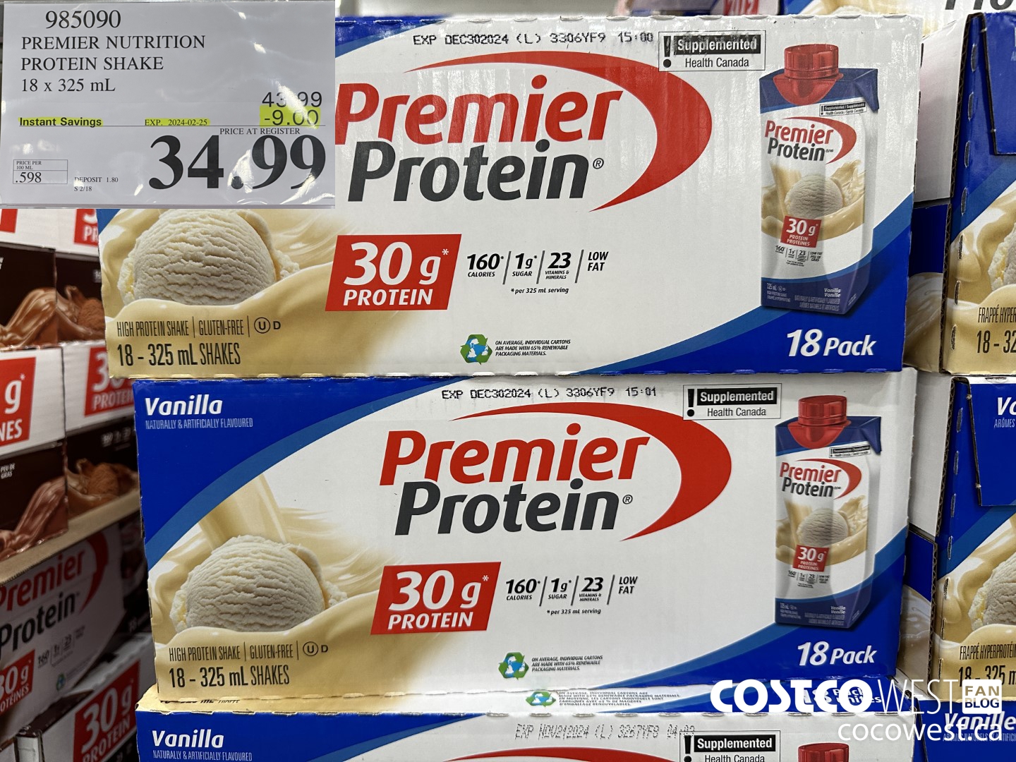 985090 PREMIER NUTRITION PROTEIN SHAKE 18 x 325 mL ($9.00 INSTANT SAVINGS EXPIRES ON 2024-02-25) $34.99