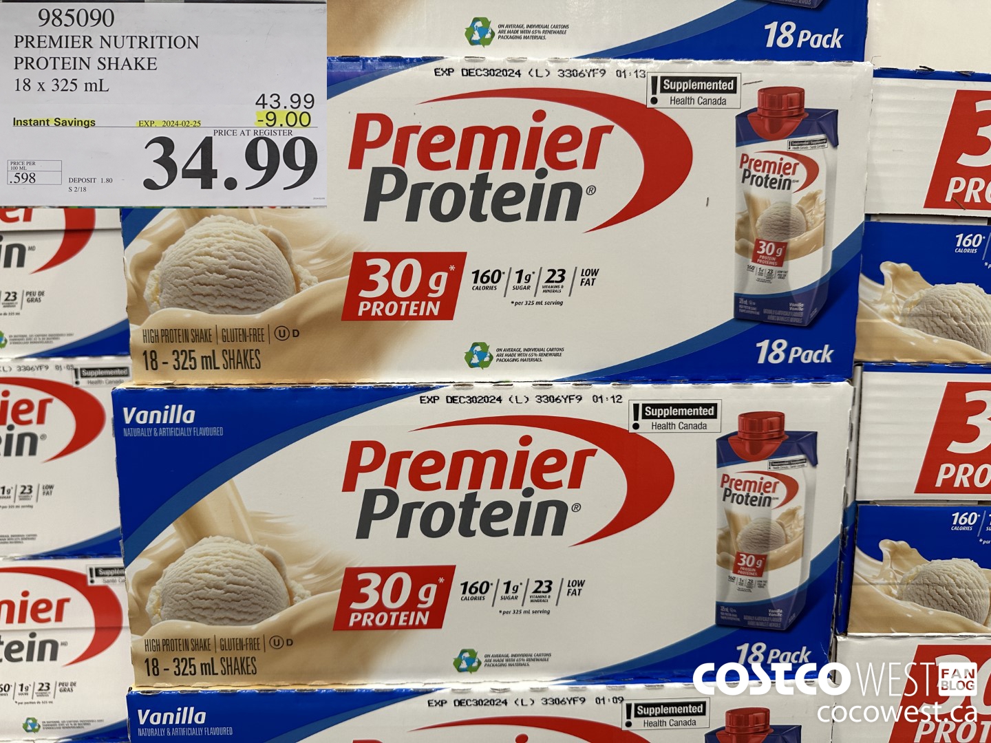 985090 PREMIER NUTRITION PROTEIN SHAKE 18 x 325 mL ($9.00 INSTANT SAVINGS EXPIRES ON 2024-02-25) $34.99