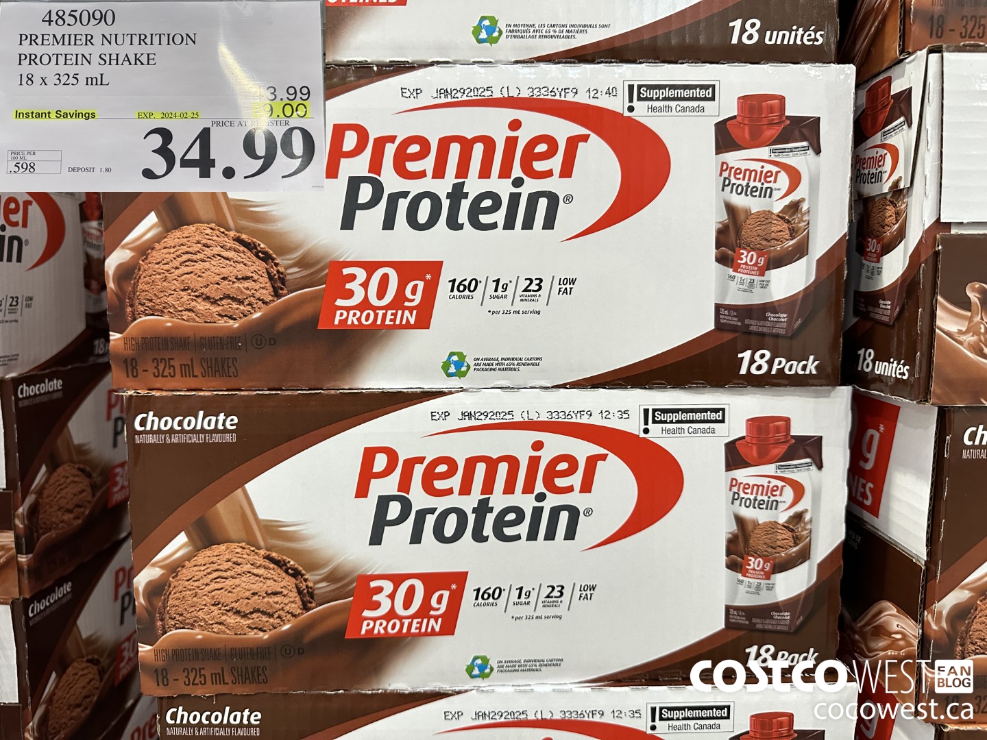 485090 PREMIER NUTRITION PROTEIN SHAKE 18 x 325 mL ($9.00 INSTANT SAVINGS EXPIRES ON 2024-02-25) $34.99
