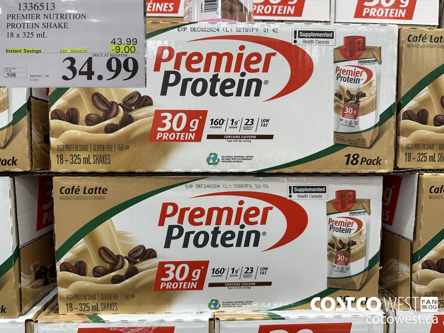 1336513 PREMIER PROTEIN SHAKE CAFE LATTE 11 FL OZ/18 PK ($9.00 INSTANT SAVINGS EXPIRES ON 2024-02-25) $34.99