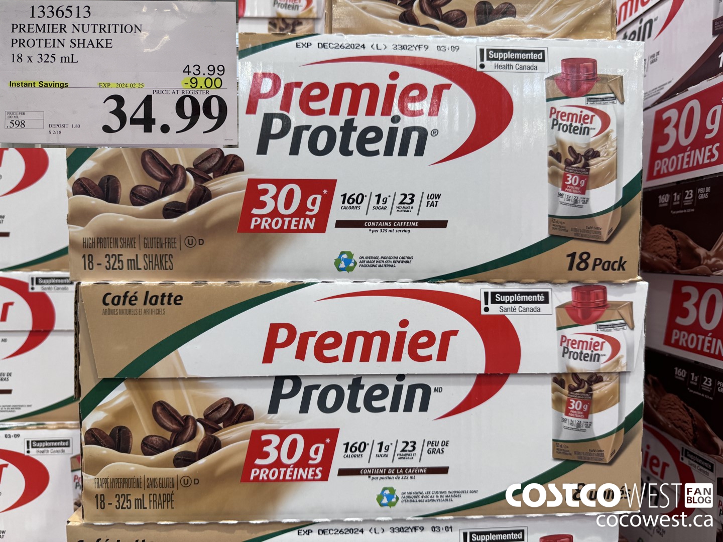1336513 PREMIER PROTEIN SHAKE CAFE LATTE 11 FL OZ/18 PK ($9.00 INSTANT SAVINGS EXPIRES ON 2024-02-25) $34.99