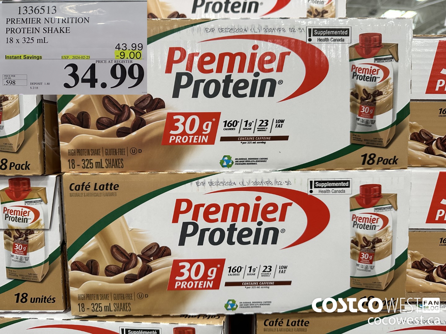 1336513 PREMIER PROTEIN SHAKE CAFE LATTE 11 FL OZ/18 PK ($9.00 INSTANT SAVINGS EXPIRES ON 2024-02-25) $34.99