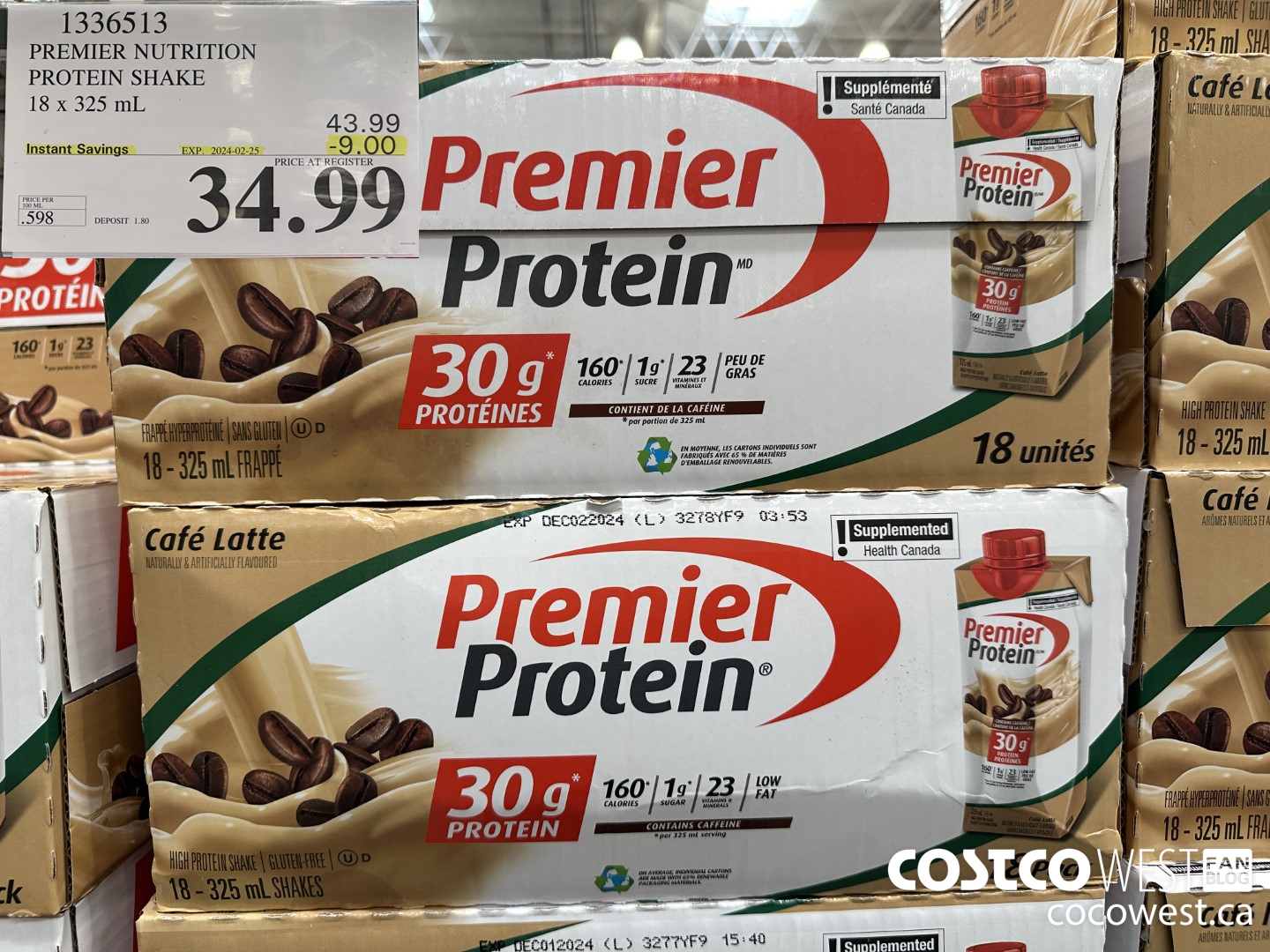 1336513 PREMIER PROTEIN SHAKE CAFE LATTE 11 FL OZ/18 PK ($9.00 INSTANT SAVINGS EXPIRES ON 2024-02-25) $34.99