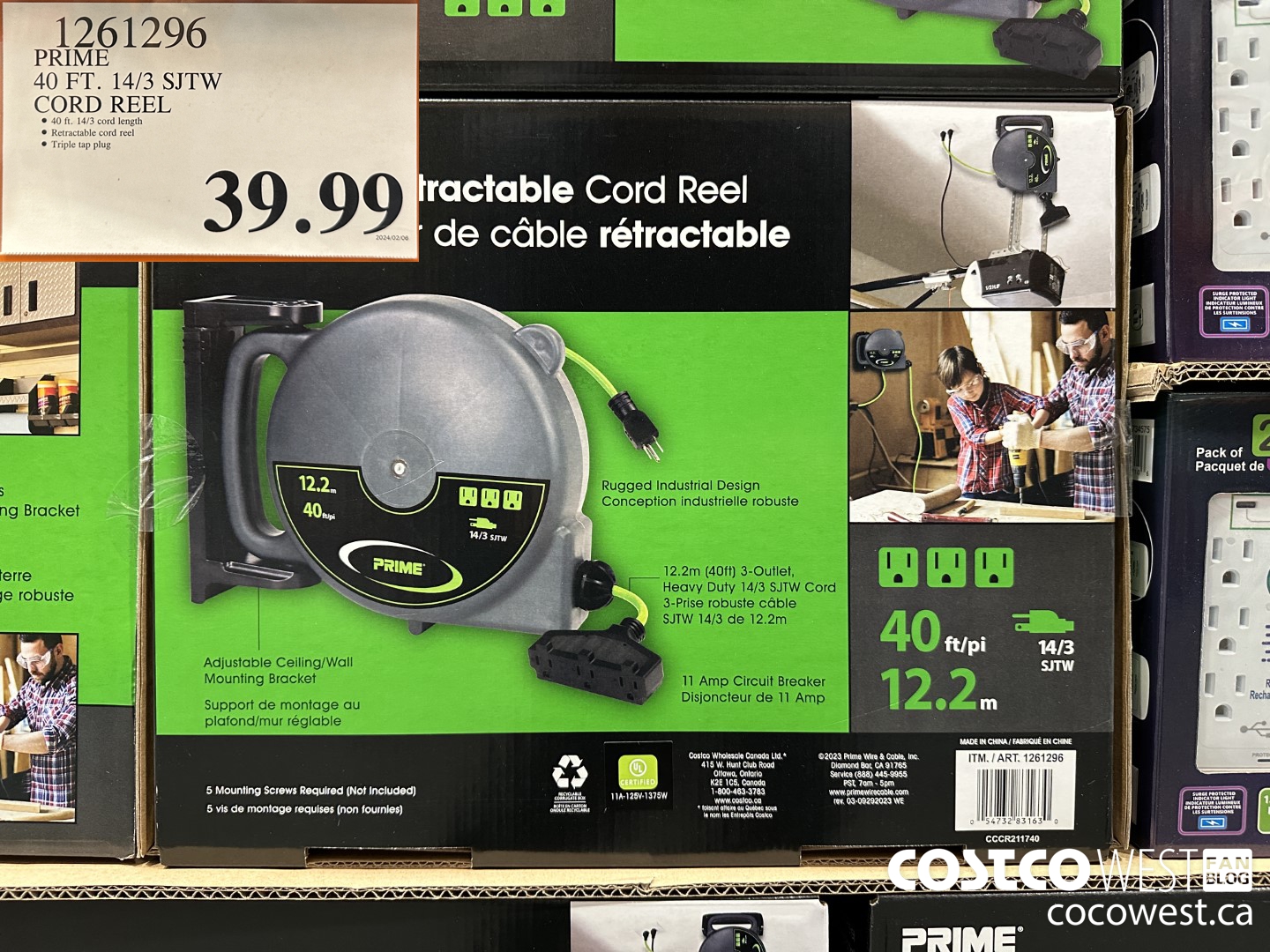 1261296 PRIME 40FT. 14/3 SJTW CORD REEL $39.99