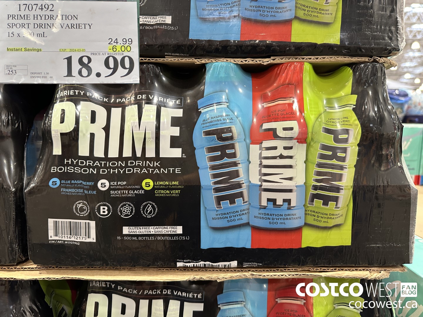 1707492 PRIME SPORT DRINK VARIETY 15 X 500 ML ($6.00 INSTANT SAVINGS EXPIRES ON 2024-03-03) $18.99