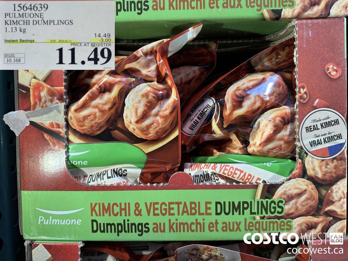 1564639 PULMUONE KIMCHI DUMPLINGS 1.13 kg ($3.00 INSTANT SAVINGS EXPIRES ON 2024-02-11) $11.49