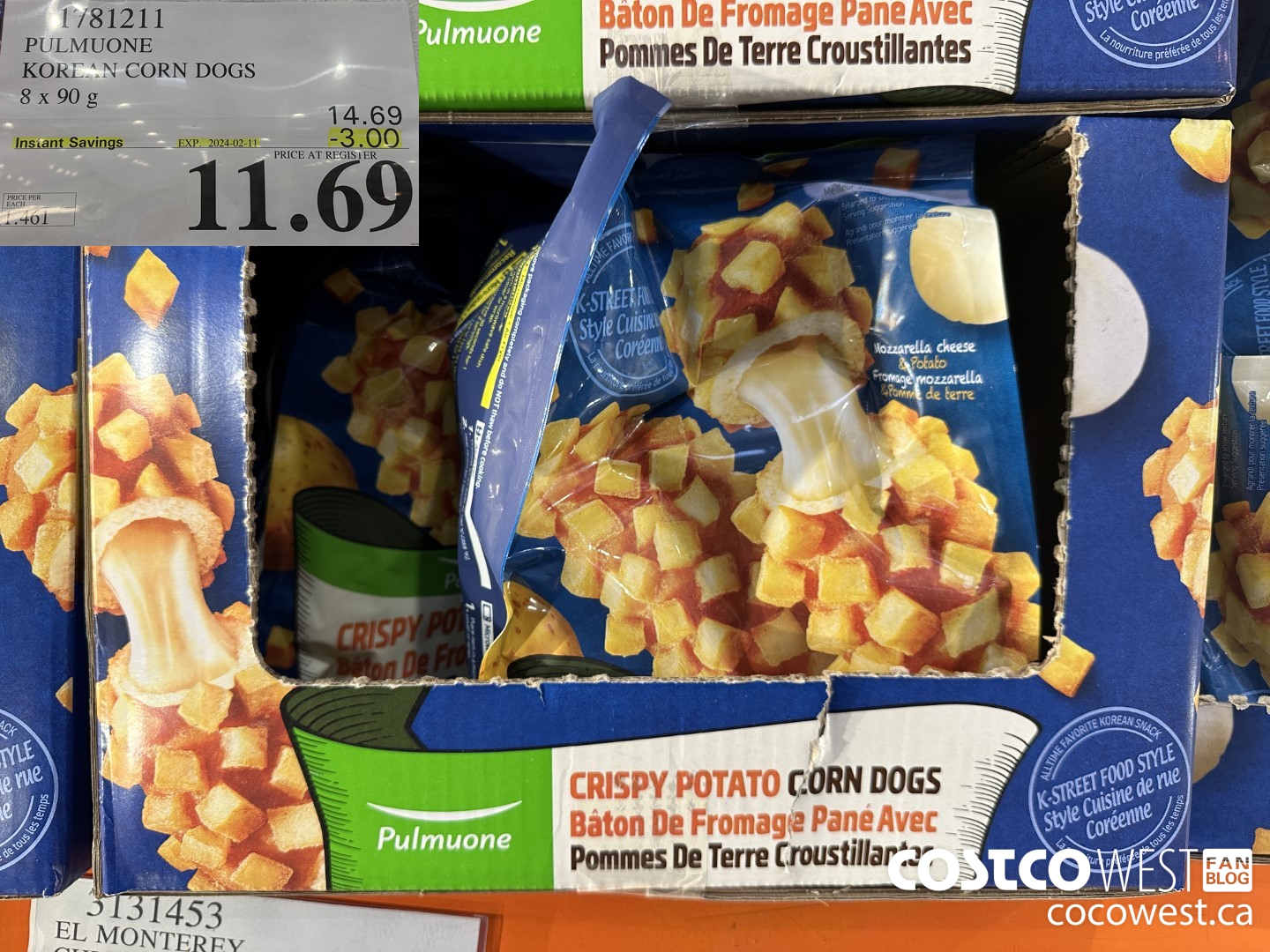 1781211 PULMUONE KOREAN CORN DOGS 8 X 90 G ($3.00 INSTANT SAVINGS EXPIRES ON 2024-02-11) $11.69