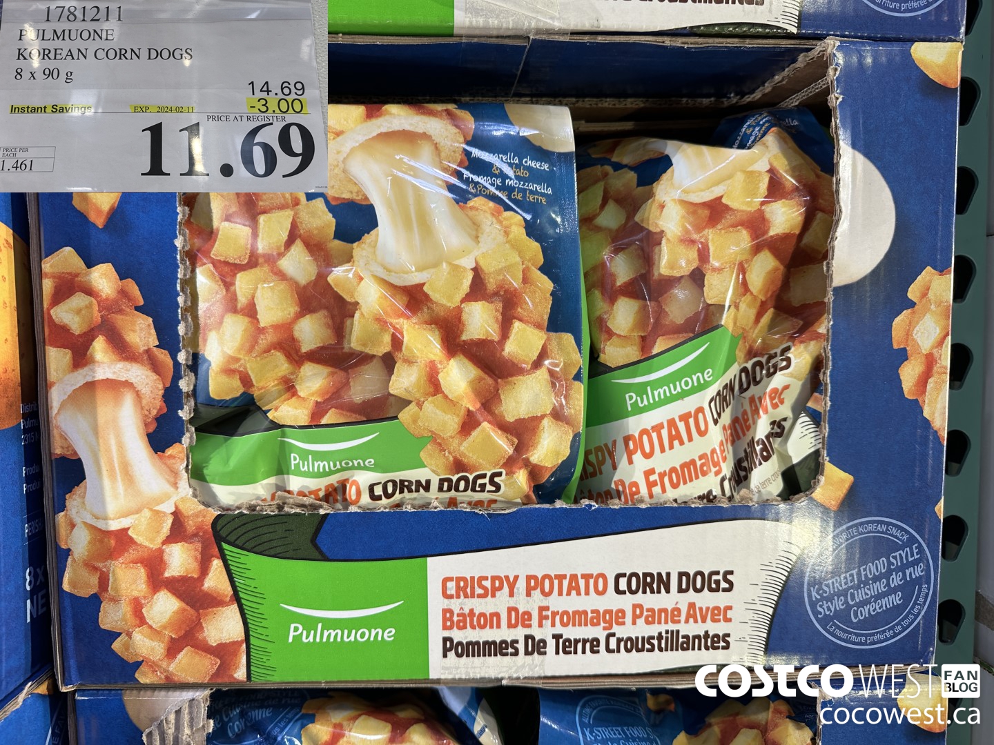 1781211 PULMUONE KOREAN CORN DOGS 8 X 90 G ($3.00 INSTANT SAVINGS EXPIRES ON 2024-02-11) $11.69