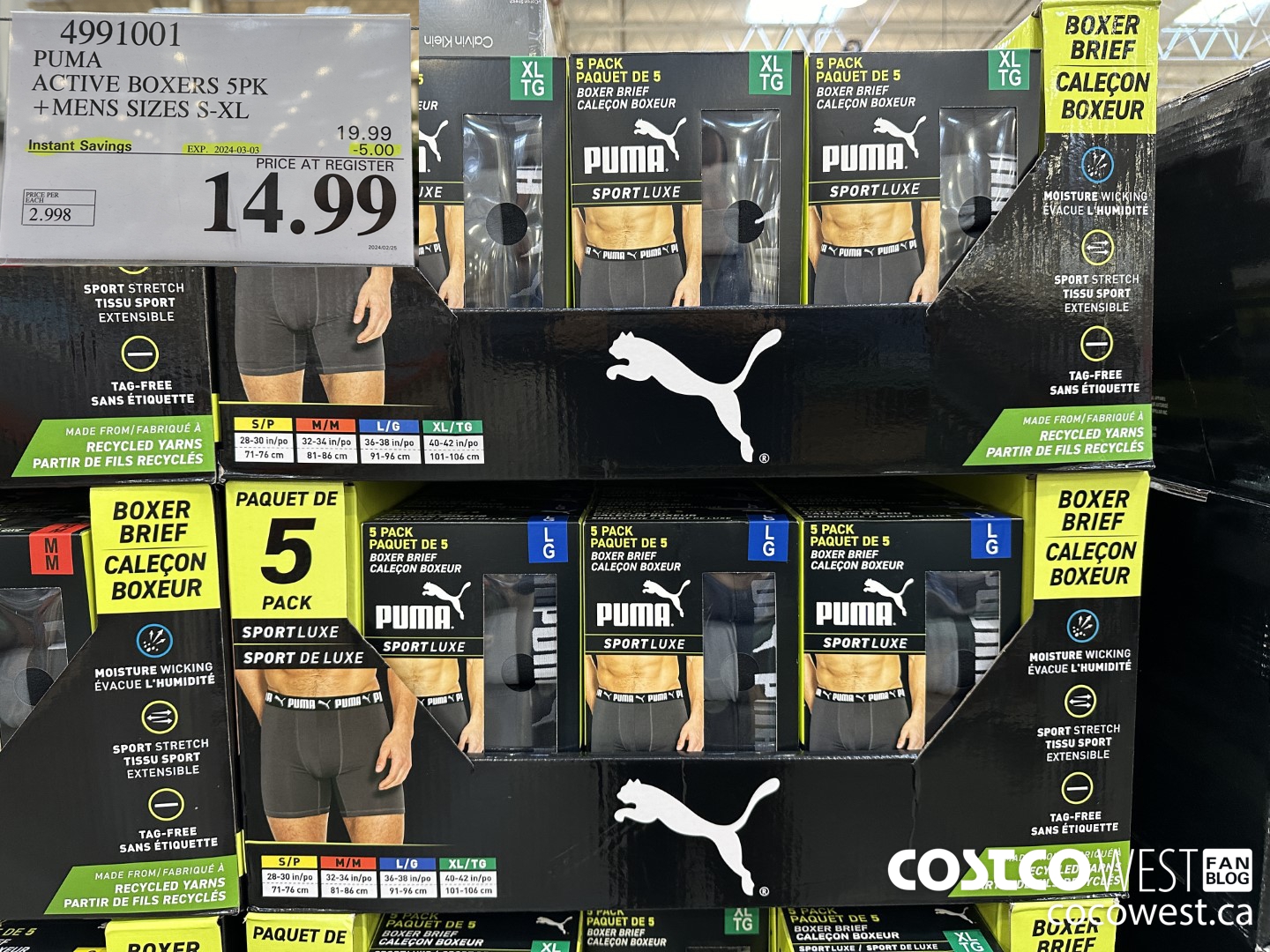 4991001 PUMA ACTIVE BOXER 5PK MENS SIZES S-XL ($5.00 INSTANT SAVINGS EXPIRES ON 2024-03-03) $14.99