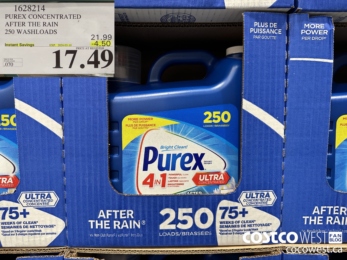1628214 PUREX CONCENTRATED AFTER THE RAIN 250 WASHLOADS ($4.50 INSTANT SAVINGS EXPIRES ON 2024-03-10) $17.49